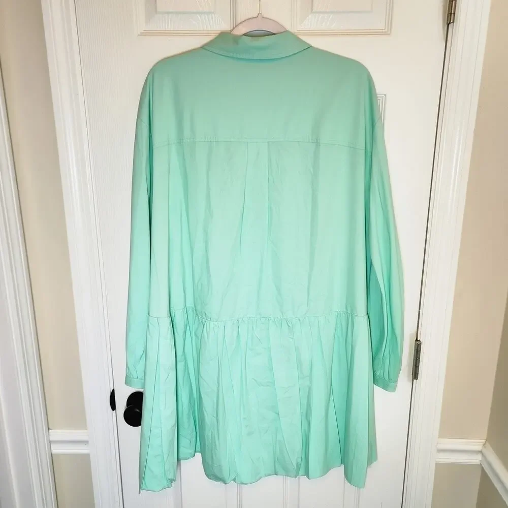 MAEVE by Anthropologie Size XL Mint Green 100% Cotton Tiered Popover Shirt Dress